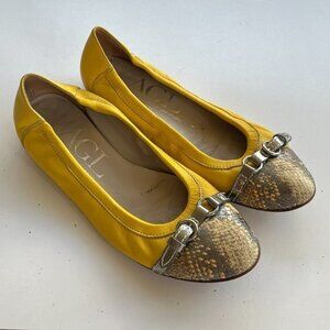 AGL Attilio Giusti Leombruni Python Yellow Snakeskin Cap Toe Ballet Flat…